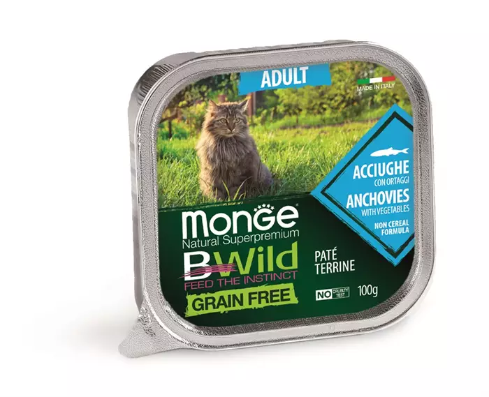 Консервы беззерновые Monge BWild для кошек из анчоусов с овощами (Grain Free Adult Cat Anchovies with vegetables) 70012874 - фото 16598