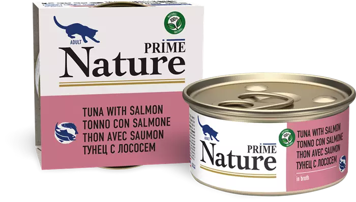 Консервы PRIME NATURE для взрослых кошек с тунцом и лососем в бульоне