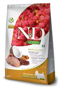 Беззерновой cухой корм FARMINA ND QUINOA для собак малых пород с перепелом и киноа для кожи и шерсти (Quinoa Skin/Coat Quail Adult Mini)