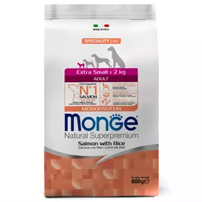 Сухой корм MONGE Monoprotein для взрослых собак миниатюрных пород с лососем и рисом Extra Small Adult Dog Salmon