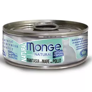 Консервы MONGE Cat Natural для взрослых кошек с морепродуктами и курицей 75% мяса