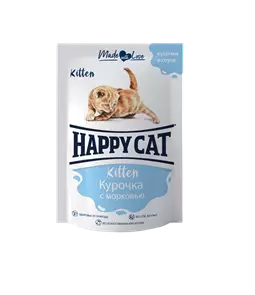 Пауч Happy Cat для котят кусочки в соусе Курочка с морковью 7502322