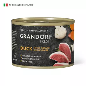 Консервы GRANDORF FRESH для собак всех пород Паштет из утки с бататом и цветной капустой 853496